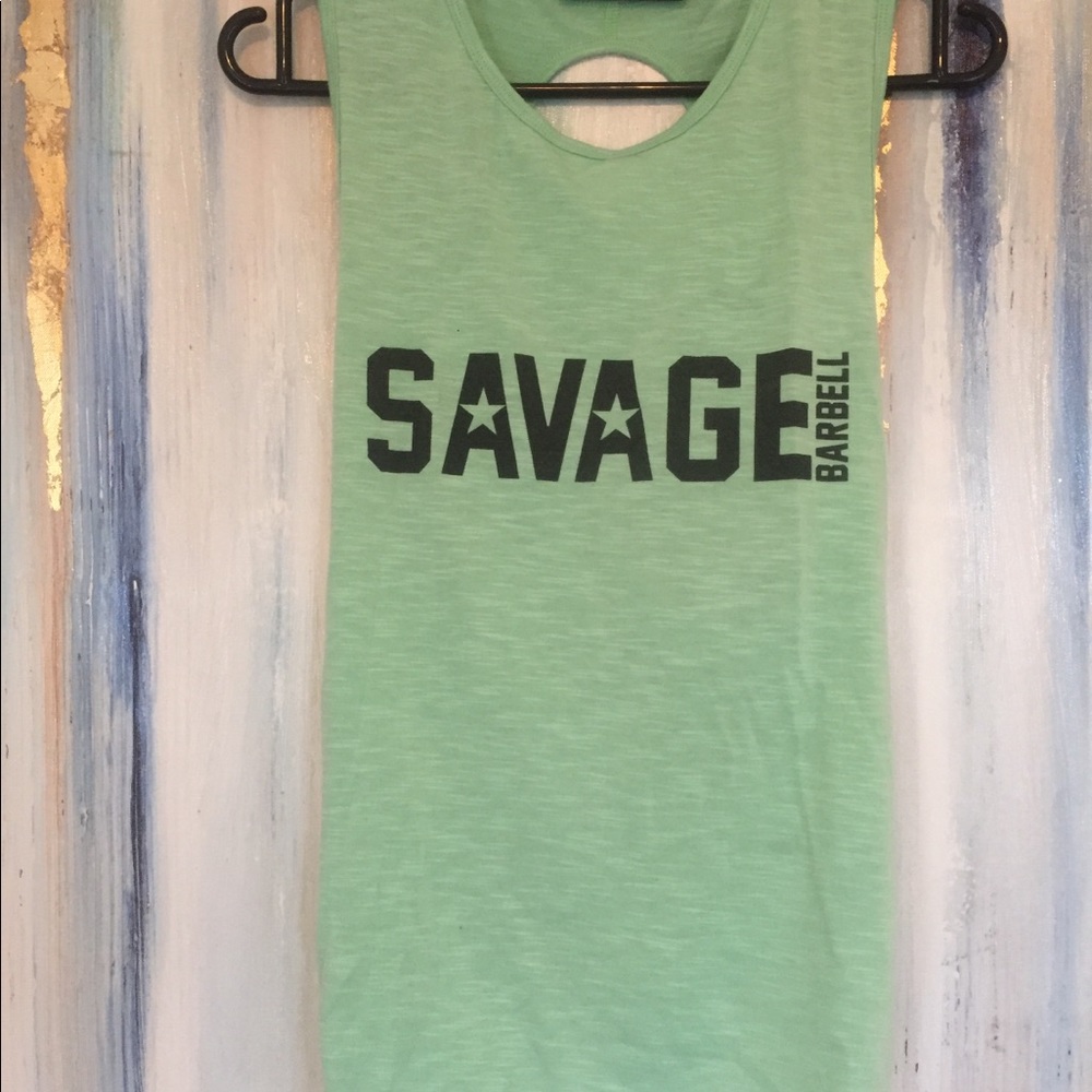 Savage barbell crossback tank- sea foam M